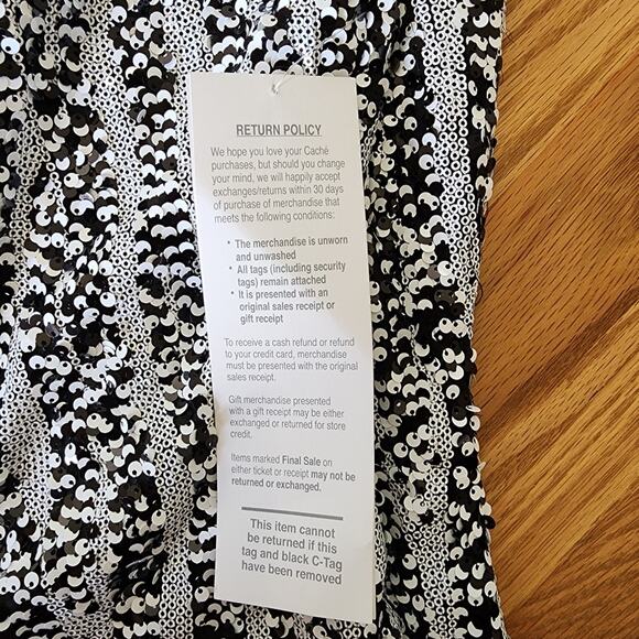 Cache Black & White Abstract Striped Sequin Cocktail Dress Mini Size Large - Picture 12 of 12